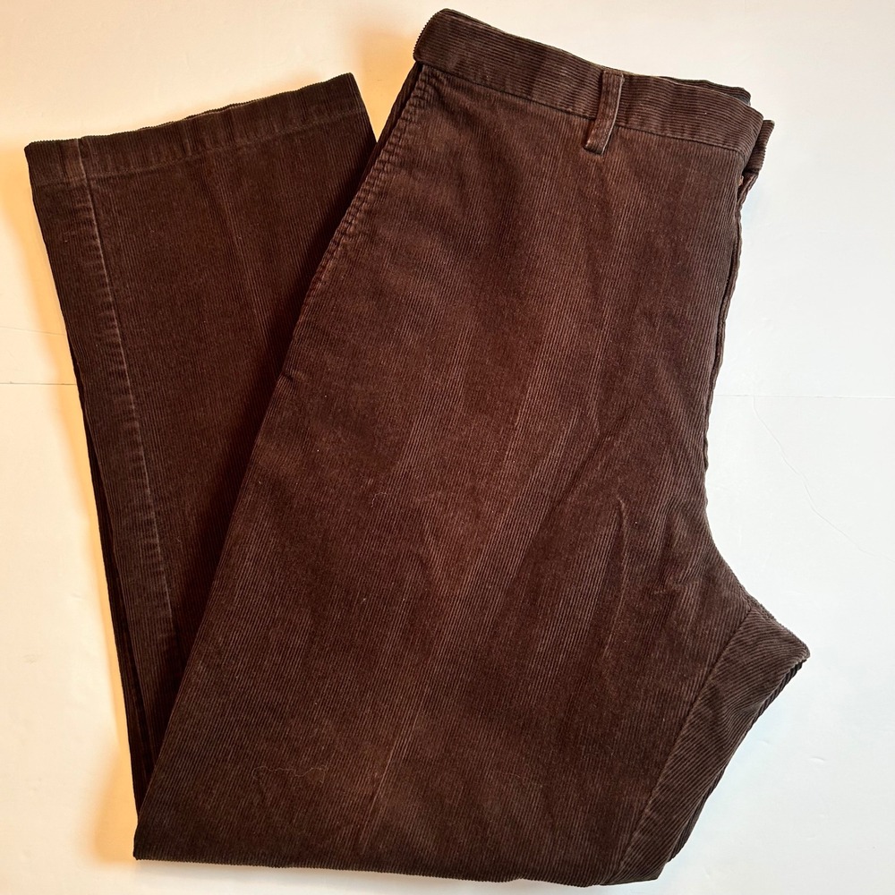 Haggar Mens Brown Corduroy Pants Size 38x32 Adjustable Waist Straight Leg Chinos